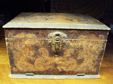Antique Pyrography Six-Sided Wooden Box with Lid, Carved 17th-Century Cavalier Portrait, 7.5 in. High — listing 6