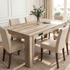 Farmhouse Dining Table with Windsor-Style Chairs, Two-Tone White and Stained Wood — listing 5