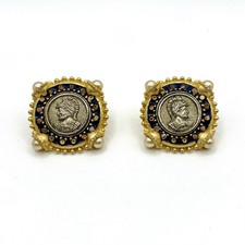 Vintage Gold-Tone Roman Coin Cluster Statement Clip-On Earrings — listing 3
