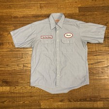 Red Kap Blue Pinstripe Work Shirt with Pabst Blue Ribbon & 'Mack' Patches