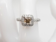 White Gold Halo Engagement Ring with Champagne/Cognac Center Stone and Diamond Accents — listing 5