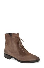 Paul Green Cognac Nubuck Lace-Up Combat Boots with Zipper Trim and Brogue Cap Toe — listing 3