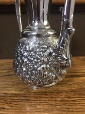 Antique Silver-Plate Teapot with Repoussé Floral Band and Ornate Finial — listing 4