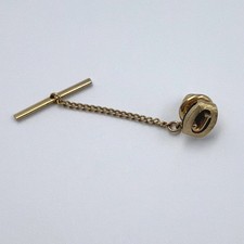 Vintage Gold-Tone Monogram "R" Tie Tack with Chain and T-Bar — listing 6