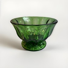 Vintage Green Glass Footed Base Bowl / Pedestal Dessert Bowl, Frosted Bowl with Emerald Base, 3.5" H — listing 2