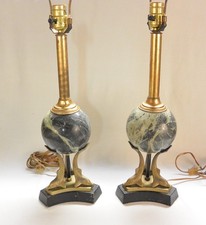 Vintage Hollywood Regency Marble & Gilt Metal Table Lamp with Frosted Glass Rose Globe Shade — listing 3