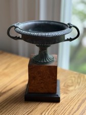Grand Tour Style Patinated Bronze Tazza / Kylix Urn on Burlwood Plinth