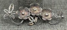 Antique Silver Filigree Scenic Brooch with Figural Cottage and Tree Design — listing 3