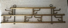 Vintage Brass Standing Coat Rack / Hall Tree with Curved Hooks and Tripod Base