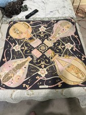 Salvatore Ferragamo Long Silk Stole/Scarf, Leopard Celestial Floral Motif, 70 x 180 cm