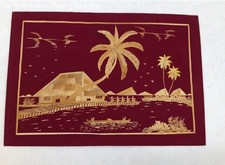Framed Indian Bharatanatyam Dancer Rice Straw / Palm Leaf Collage Art — listing 2