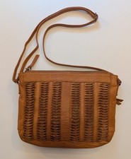 Day & Mood Distressed Leather Handbag with Woven Handle — listing 2