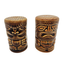 Polynesian Tiki Maori-Style Figural Ceramic Salt and Pepper Shakers