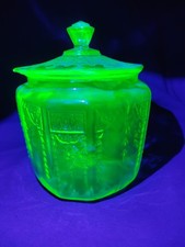 Vintage Green Uranium Depression Glass 8-inch Plate with Paneled Rim and Beaded Edge — listing 5