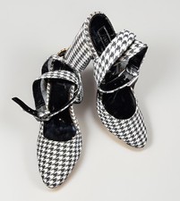 Houndstooth Pointed-Toe D'Orsay Pumps with Elastic Cross-Strap — listing 3