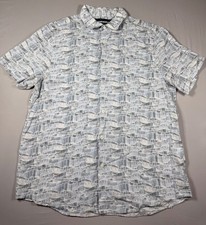 Perry Ellis Men's Linen-Cotton Blend Long Sleeve Button-Up Shirt, Gray Micro-Check, Size M