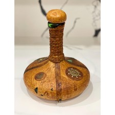 Italian Leather-Wrapped Glass Wine Decanter with Embossed Tooling — listing 3