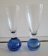 Art Glass Martini Cocktail Glass with Cobalt Blue Controlled-Bubble Ball Stem