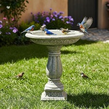 Vintage Cast Concrete Pedestal Bird Bath with Scalloped Clamshell Bowl — listing 6