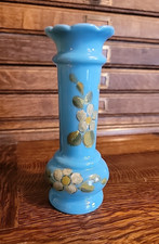 Bohemian glass Bohemian Enameled Blue Glass Vase with Moorish Gilt Decoration and Raised Floral Enamel — listing 6