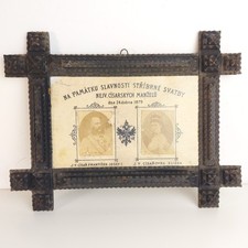 Antique Adirondack Tramp Art Frame with Floral Cross-Stitch Needlepoint (Daisies & Thistles) — listing 2