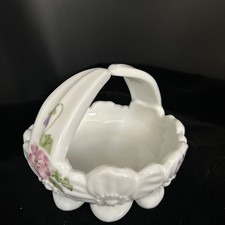 Vintage Hand-Painted Milk Glass Table Lamp with Floral Motif and Gold Base — listing 5