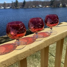 Set of 4 Vintage Cranberry Glass Miniature Brandy Snifters / Cordial Glasses — listing 4
