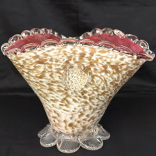 Hand-Blown Art Glass Footed Bowl with White Swirl Pattern — listing 6