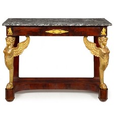 Antique French Empire / Restauration Mahogany Scroll-Arm Bergère Armchair with Leather Seat, listing 6