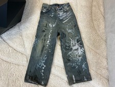 Balenciaga Baggy Wide-Leg Jeans, Dark Wash, Distressed Hem
