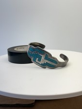 Southwest Style Sterling Silver Feather Cuff Bracelet with Turquoise Cabochon — listing 3