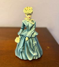 Set of 3 Resin Victorian Lady Figurines with Fabric-Look Gowns and Feather Hats — listing 4