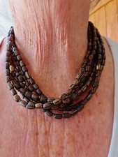 Multi-Strand Purple Coconut Shell Heishi Bead Statement Necklace with Horn Accents, 19 inches — listing 3