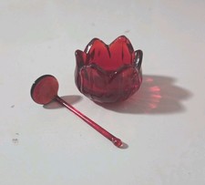 Ruby Red Cadmium Glass Tulip Votive Candle Holder, 4" Tall