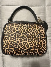 Leopard Print Leather Boston Satchel Handbag with Brown Trim — listing 5