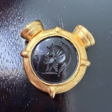 Antique Intaglio Carved Hardstone Warrior Pendant in Gilt Metal Bezel — listing 5