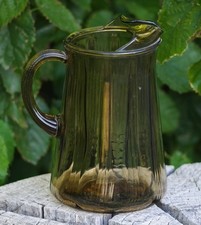 Pair of Smoked Glass Pitchers with Amber Applied Handles — listing 6