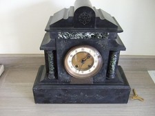 Victorian Belgian Black Slate & Marble Mantel Clock with Incised Gilt Decoration — listing 6