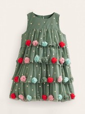Mini Boden Girls Green Corduroy Christmas Dress with Embroidered Holiday Motifs, Size 8-9Y — listing 3