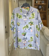 Tommy Bahama Men's 100% Silk Hawaiian Camp Shirt, Aqua Tropical Floral, Size Large — listing 4