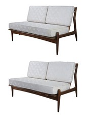 Mid-Century Modern Teak Frame Settee/Loveseat with Integrated Side Table — listing 4