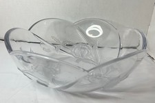 Pressed Crystal Flared Vase with Frosted Floral Motif and Scalloped Rim — listing 3