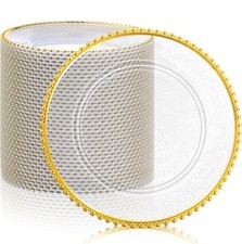 Set of 6 Round Beaded Gold Chargers, 13 in (33 cm)