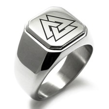 Silver-Tone Signet Ring with Valknut / Triangle Motif — listing 6