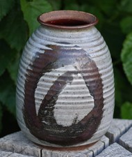 Japanese Ikebana Vase Stoneware Crescent Form 8 inch — listing 6
