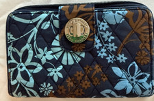 Vera Bradley Java Blue Quilted Kisslock Clutch Wallet, Brown & Blue Floral, 8 x 5 in — listing 2