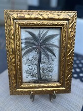 Framed Tropical Palm Tree Landscape Print, Double-Matted with Ornate Silver-Gilt Frame