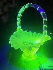 Vintage Uranium Vaseline Glass Miniature Basket with Twisted Handle, 4 inches — listing 4