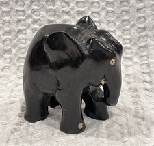 Hand Carved Wooden Elephant Sculpture with Bone Tusks — listing 3