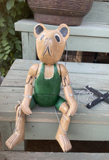 Antique Folk Art Wooden Dancing Man Toy with Top Hat, 20cm Figure on 30cm Stick